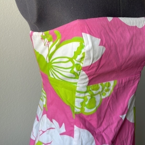 Lilly Pulitzer dress strapless size 2 pink green white floral tie back - Picture 2 of 12